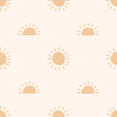 Hand-drawn sunset or sunrise icon in flat style. Sunlight sign vector illustration on an isolated. Daylight seamless pattern summer concept.