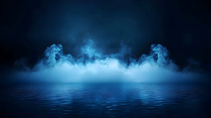 Obraz premium Abstract Blue Smoke Wave Over Water Surface on Dark Background