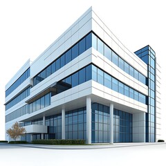  realistic hospital building on a white background, in shades of blue and white,