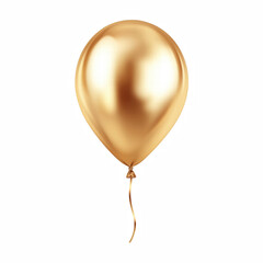 Realistic illustration of a gold helium balloon with a glossy metallic finish and soft reflections, isolated on transparent background.