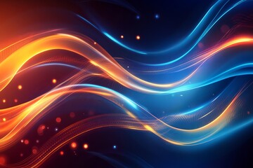 Abstract Blue Orange Energy Waves Flowing Dynamic Digital Art Background Design Illustration Futuristic Technology Modern Elegant Smooth Graphic      