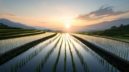 Fototapeta premium Stunning Sunrise Over Rice Terraces