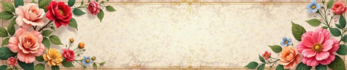 Distressed vintage ribbon banner with floral patterns and pastel colors, pastel colors, DIY decorations, party decorations