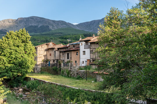 Beautiful nightfall view of the church of Herv&aacute;s at sunset an Ambroz Valley village at Caceres, Extremadura, Spain. 