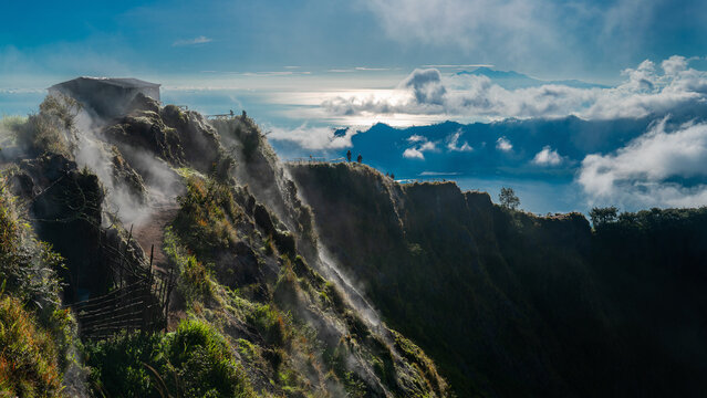 Hicking to the batur volcano peak in the morning on Bali