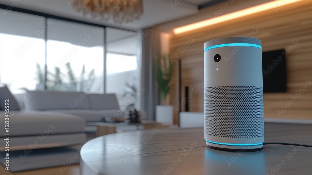 Poster a tech startup that develops smart home devices integrated with voice assistants and machine learnin