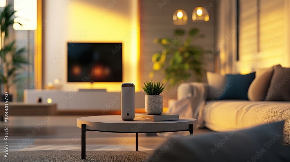 Poster a tech startup that develops smart home devices integrated with voice assistants and machine learnin