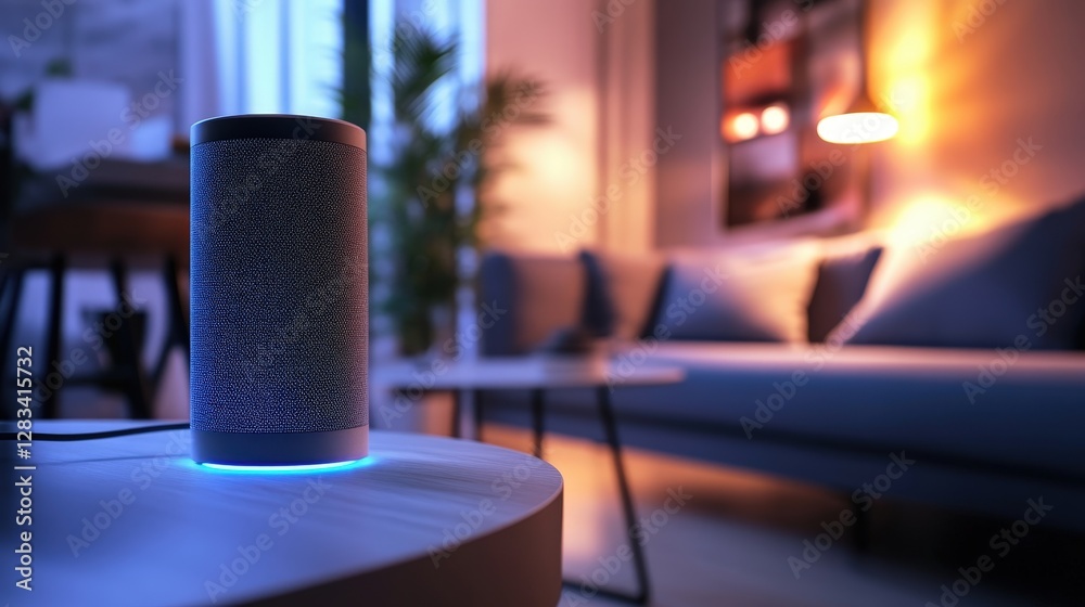 Poster a tech startup that develops smart home devices integrated with voice assistants and machine learnin