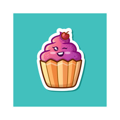 Cute sweet cupcakes character illustration sticker