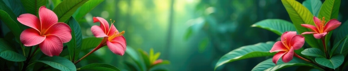 Exotic flowers blooming amidst lowland tropical rainforest foliage, tropical, plants, rainforest