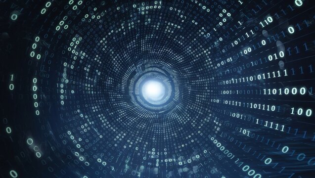 binary digits arranged in vertical lines across a blue background