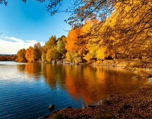 Obraz premium 紅葉、風景、湖、川、自然