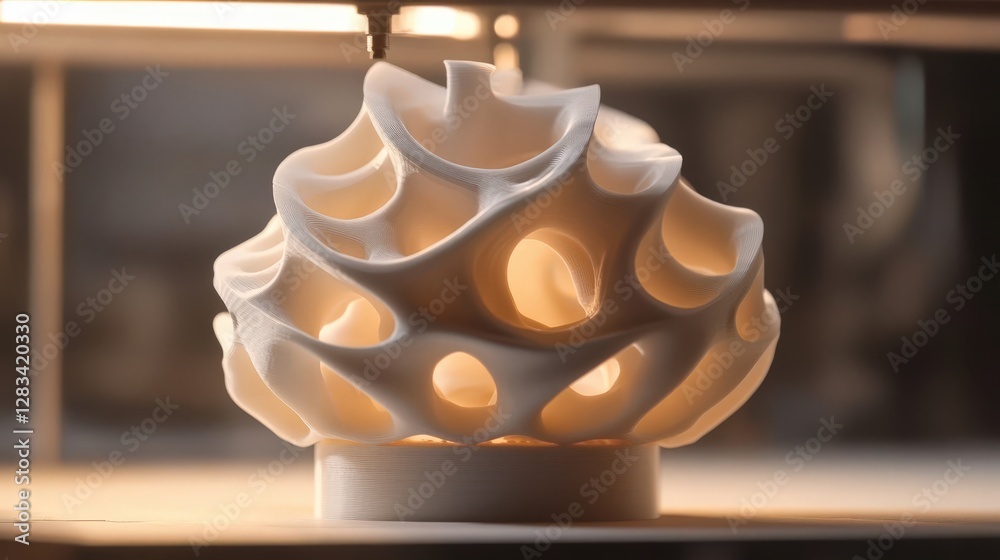 Poster 3d printer creating a complex object from start to finish