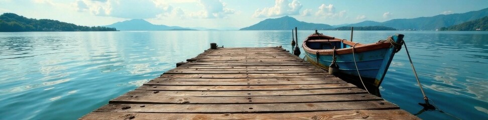 Obraz premium Distressed wooden boat dock, , seafront, vintage