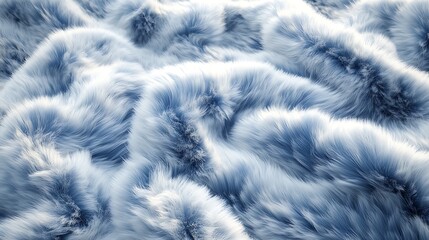 Obraz premium Plush fur with a gradient from icy blue to white, artistically arranged in swirling folds, fine strands catching the light softly, subtle frosty highlights and cool tones, photorealistic finish,