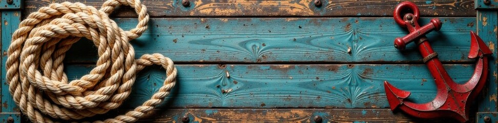 Distressed wooden crate with old nautical ropes and anchors, crates, vintage, shipping © OneWayPhoto