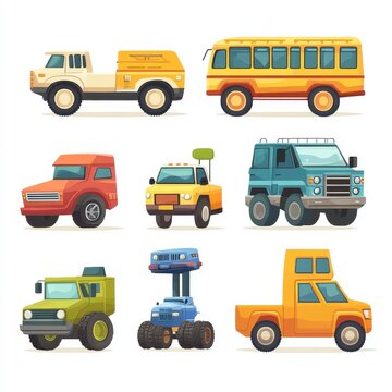 Assortment of Pixel Art Style Vehicles on a White Background Illustrative Design