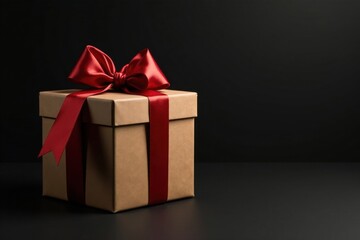 Obraz premium A Beautifully Wrapped Gift Box with a Deep Red Ribbon, Ready for a Special Occasion