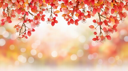 Fototapeta premium Red And Orange Autumn Leaves Branch Background