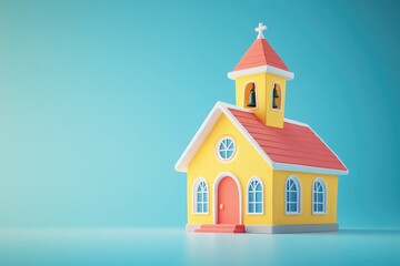 Colorful Church Depiction in a Minimalist Artistic Style