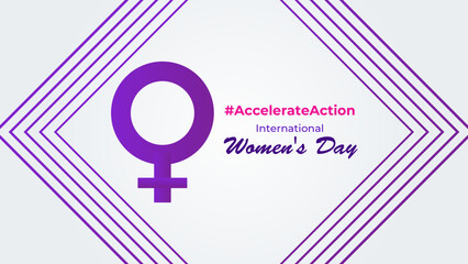 International women's day concept poster. Woman sign illustration background. 2025 women's day campaign theme - #AccelerateAction. banner, cover, flyer, brochure, social media post, postcard.