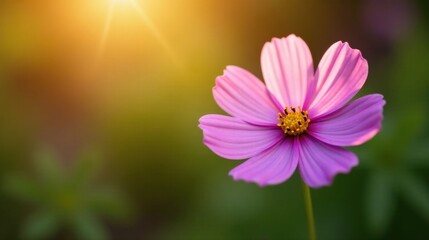 Fototapeta premium A Single Pink Flower Basking in the Warm Glow of Sunset Light