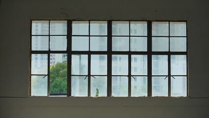 The old factory warehouse view with the warm sunlight