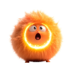 Fluffy 3D Cartoon Character with Shocked Expression Isolated on Transparent Background