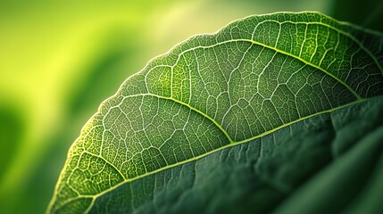 Fototapeta premium Extreme close-up of green leaf veins, intricate texture, natural sunlight
