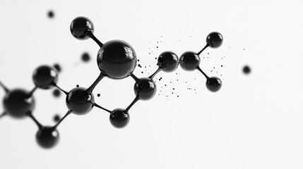 Black and white image of a molecule with a black background. The molecule is surrounded by many other molecules, creating a sense of complexity and interconnectedness