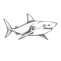 Obraz premium Striking Black and White Hand-Drawn Sketch of a Powerful Shark in Motion – Detailed Line Art Illustration
