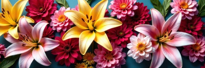 Obraz premium Diverse floral display with lilies and carnations , white, flowers, diverse