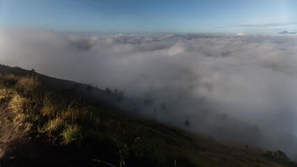 Hill in the fog and clouds