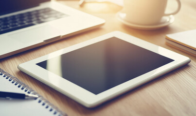 A sleek tablet, a stylus, and a notebook rest on a modern creative workspace elegantly