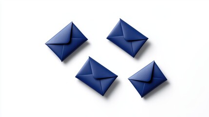 Creative blue envelopes displayed on white background for invitations or stationery minimalist setup artistic view