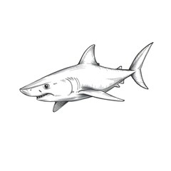 Fototapeta premium Striking Black and White Hand-Drawn Sketch of a Powerful Shark in Motion – Detailed Line Art Illustration