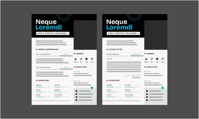 Resume CV. Modern Resume and Cover Letter Layout design template. Minimalist CV resume template for job applications. Vector illustration