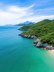 Tranquil beach escape coastal region aerial photography serene environment scenic view natural beauty