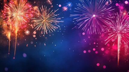 Colorful fireworks display over a night sky backdrop