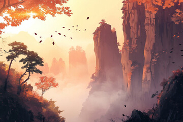 A great Wall of China night scene, with the ancient fortress winding through the mountains under a bright moon. Soft lantern lights illuminate the stone pathways