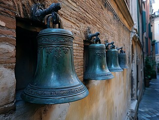 Fototapeta premium Venetian Bells on Old Brick Wall