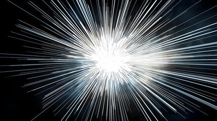Obraz premium Abstract Digital Burst Of White Light And Expanding Lines On Black Background