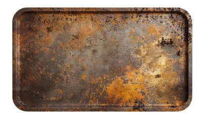 A rectangular steel plate with rounded corners, slightly dirty and rusty on a transparent background.