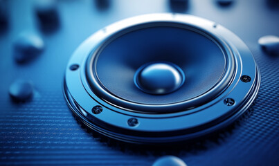 Stunning sapphire blue loudspeaker showcased on glossy surface for premium sound systems and modern audio