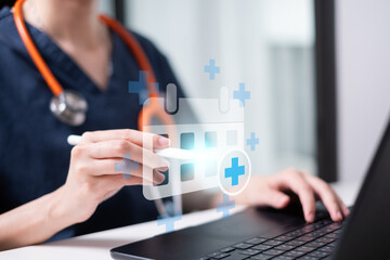 Professional medical worker doctor physician in white coat scrub calendar event appointment reminder concept