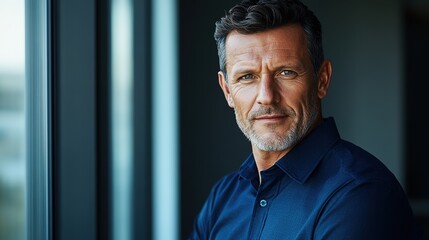 Modern businessman exudes confidence and professionalism in a deep blue shirt