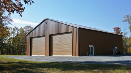 Obraz premium Modern Industrial Structure: A striking view of a modern industrial building, showcasing its architectural design with clean lines.