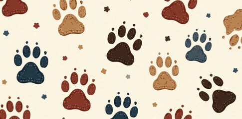 Doodle style dog paw seamless pattern isolated for home decor and pet owners, pet friendly, wallpaper background, dog paws