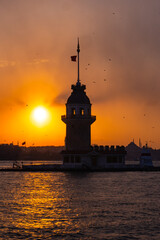 New Maiden's Tower and Classical Istanbul Bosphorus Drone Photo, Uskudar Istanbul, Turkiye (Turkey)