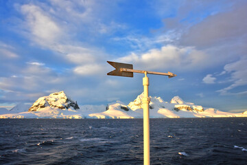 Weather vane with a landscape of glaciers in Antarctica